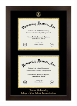 Lamar University College of Fine Arts & Communications Double Degree (Stacked) Frame in Manhattan Espresso with Black & Gold Mats for document: 8 1/2"h x 11"w  , document: 8 1/2"h x 11"w  
