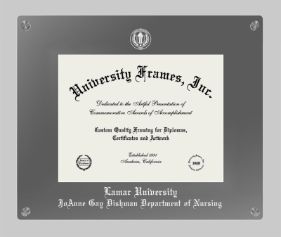 Lamar University JoAnne Gay Dishman Department of Nursing Lucent Clear-over-Smoke Frame in Lucent Smoke Moulding with Lucent Smoke Mat for document: 8 1/2"h x 11"w  