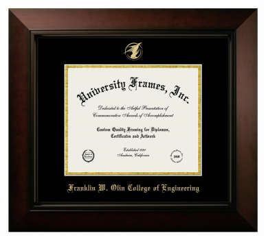Franklin W. Olin College of Engineering Diploma Frame in Legacy Black Cherry with Black & Gold Mats for DOCUMENT: 8"H X 10"W  