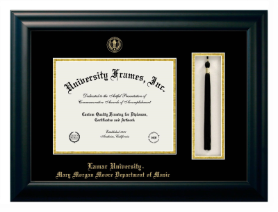 Lamar University Mary Morgan Moore Department of Music Diploma with Tassel Box Frame in Satin Black with Black & Gold Mats for DOCUMENT: 8 1/2"H X 11"W  