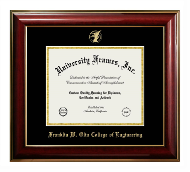 Franklin W. Olin College of Engineering Diploma Frame in Classic Mahogany with Gold Trim with Black & Gold Mats for DOCUMENT: 8"H X 10"W  