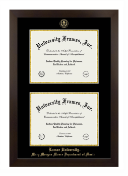 Lamar University Mary Morgan Moore Department of Music Double Degree (Stacked) Frame in Manhattan Espresso with Black & Gold Mats for document: 8 1/2"h x 11"w  , document: 8 1/2"h x 11"w  