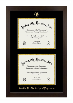 Franklin W. Olin College of Engineering Double Degree (Stacked) Frame in Manhattan Espresso with Black & Gold Mats for document: 8"h x 10"w  , document: 8"h x 10"w  
