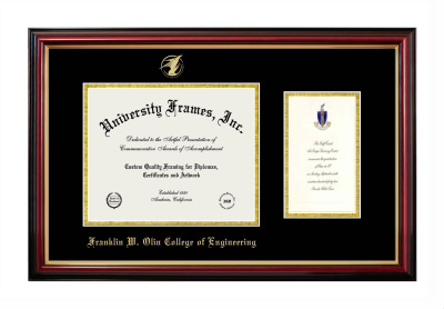 Diploma with Announcement Frame in Petite Mahogany with Gold Trim with Black & Gold Mats for DOCUMENT: 8"H X 10"W  ,  7"H X 4"W  