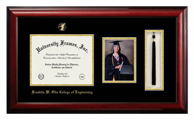 Diploma with 5 x 7 Portrait & Tassel Box Frame in Classic Mahogany with Black & Gold Mats for DOCUMENT: 8"H X 10"W  