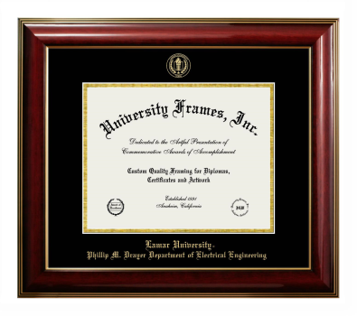Lamar University Phillip M. Drayer Department of Electrical Engineering Diploma Frame in Classic Mahogany with Gold Trim with Black & Gold Mats for document: 8 1/2"h x 11"w  