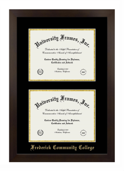Frederick Community College Double Degree (Stacked) Frame in Manhattan Espresso with Black & Gold Mats for document: 8 1/2"h x 11"w  , document: 8 1/2"h x 11"w  