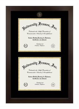Fresno City College Double Degree (Stacked) Frame in Manhattan Espresso with Black & Gold Mats for document: 8 1/2"h x 11"w  , document: 8 1/2"h x 11"w  