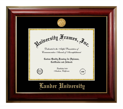 Lander University Diploma Frame in Classic Mahogany with Gold Trim with Black & Gold Mats for document: 8 1/2"h x 11"w  