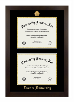 Lander University Double Degree (Stacked) Frame in Manhattan Espresso with Black & Gold Mats for document: 8 1/2"h x 11"w  , document: 8 1/2"h x 11"w  