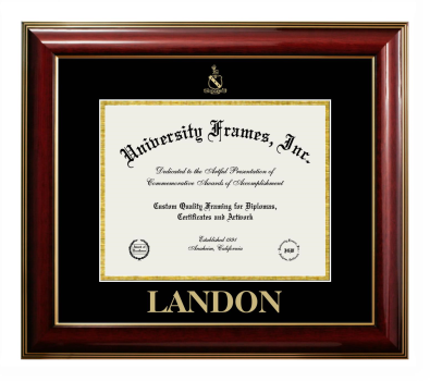 Landon Diploma Frame in Classic Mahogany with Gold Trim with Black & Gold Mats for DOCUMENT: 8 1/2"H X 11"W  