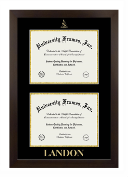 Landon Double Degree (Stacked) Frame in Manhattan Espresso with Black & Gold Mats for document: 8 1/2"h x 11"w  , document: 8 1/2"h x 11"w  