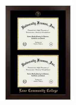 Lane Community College Double Degree (Stacked) Frame in Manhattan Espresso with Black & Gold Mats for document: 8 1/2"h x 11"w  , document: 8 1/2"h x 11"w  
