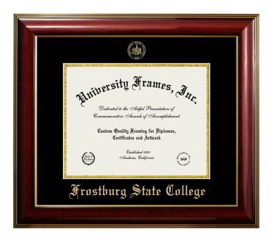 Frostburg State College Diploma Frame in Classic Mahogany with Gold Trim with Black & Gold Mats for document: 8 1/2"h x 11"w  