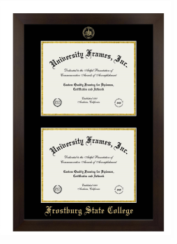 Frostburg State College Double Diploma Frame in Manhattan Espresso with Black & Gold Mats for DOCUMENT: 8 1/2"H X 11"W  , DOCUMENT: 8 1/2"H X 11"W  