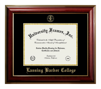 Lansing Barber College Diploma Frame in Classic Mahogany with Gold Trim with Black & Gold Mats for DOCUMENT: 8 1/2"H X 11"W  