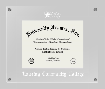 Lansing Community College Lucent Clear-over-Clear Frame in Lucent Clear Moulding with Lucent Clear Mat for document: 8 1/2"h x 11"w  