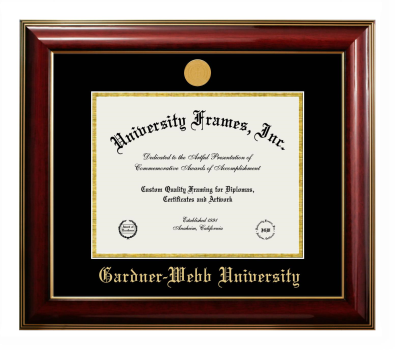 Gardner-Webb University Diploma Frame in Classic Mahogany with Gold Trim with Black & Gold Mats for document: 8 1/2"h x 11"w  
