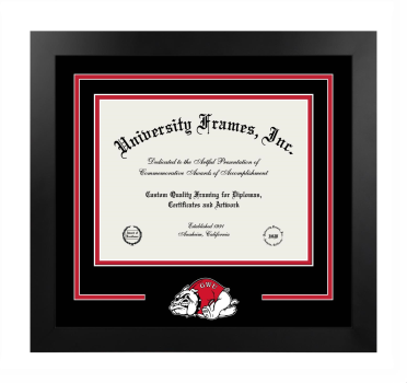 Logo Mat Frame in Manhattan Black with Black & Red Mats for DOCUMENT: 8 1/2"H X 11"W  