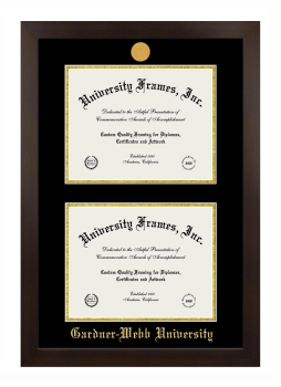 Gardner-Webb University Double Degree (Stacked) Frame in Manhattan Espresso with Black & Gold Mats for document: 8 1/2"h x 11"w  , document: 8 1/2"h x 11"w  