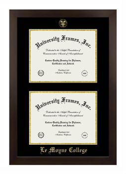 Le Moyne College Double Degree (Stacked) Frame in Manhattan Espresso with Black & Gold Mats for document: 8 1/2"h x 11"w  , document: 8 1/2"h x 11"w  