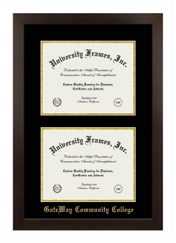 GateWay Community College (AZ) Double Degree (Stacked) Frame in Manhattan Espresso with Black & Gold Mats for document: 8 1/2"h x 11"w  , document: 8 1/2"h x 11"w  