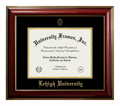 Lehigh University Diploma Frame in Classic Mahogany with Gold Trim with Black & Gold Mats for DOCUMENT: 8 1/2"H X 11"W  