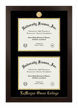 LeMoyne-Owen College Double Degree (Stacked) Frame in Manhattan Espresso with Black & Gold Mats for document: 8 1/2"h x 11"w  , document: 8 1/2"h x 11"w  