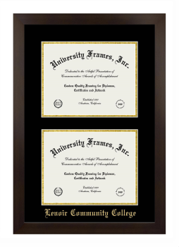 Lenoir Community College Double Degree (Stacked) Frame in Manhattan Espresso with Black & Gold Mats for document: 8 1/2"h x 11"w  , document: 8 1/2"h x 11"w  