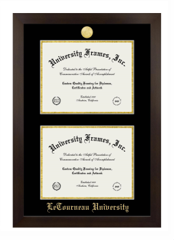 LeTourneau University Double Degree (Stacked) Frame in Manhattan Espresso with Black & Gold Mats for document: 8 1/2"h x 11"w  , document: 8 1/2"h x 11"w  