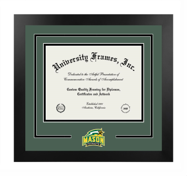 Logo Mat Frame in Manhattan Black with Forest Green & Black Mats for DOCUMENT: 8 1/2"H X 11"W  