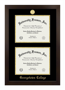 Georgetown College Double Degree (Stacked) Frame in Manhattan Espresso with Black & Gold Mats for document: 8 1/2"h x 11"w  , document: 8 1/2"h x 11"w  