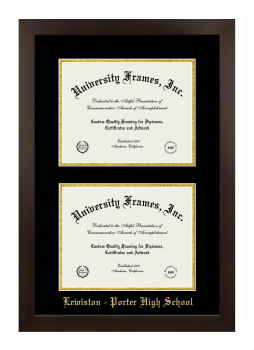 Lewiston - Porter High School Double Degree (Stacked) Frame in Manhattan Espresso with Black & Gold Mats for document: 8 1/2"h x 11"w  , document: 8 1/2"h x 11"w  
