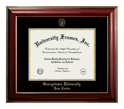 Georgetown University Law Center Diploma Frame in Classic Mahogany with Gold Trim with Black & Gold Mats for DOCUMENT: 8 1/2"H X 11"W  