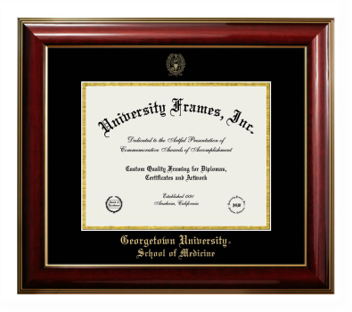 Georgetown University School of Medicine Diploma Frame in Classic Mahogany with Gold Trim with Black & Gold Mats for DOCUMENT: 8 1/2"H X 11"W  