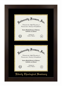 Liberty Theological Seminary Double Degree (Stacked) Frame in Manhattan Espresso with Black & Gold Mats for document: 8 1/2"h x 11"w  , document: 8 1/2"h x 11"w  