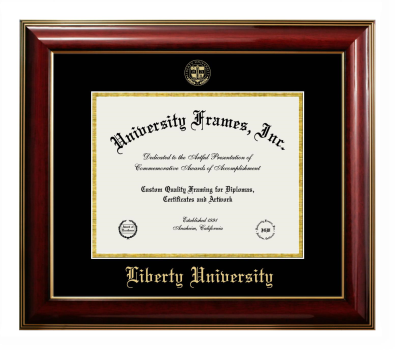Liberty University Diploma Frame in Classic Mahogany with Gold Trim with Black & Gold Mats for document: 8 1/2"h x 11"w  