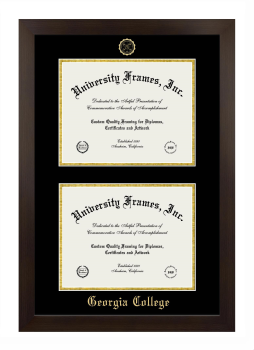 Georgia College Double Degree (Stacked) Frame in Manhattan Espresso with Black & Gold Mats for DOCUMENT: 8 1/2"H X 11"W  , DOCUMENT: 8 1/2"H X 11"W  