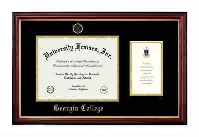 Georgia College Diploma with Announcement Frame in Petite Mahogany with Gold Trim with Black & Gold Mats for DOCUMENT: 8 1/2"H X 11"W  ,  7"H X 4"W  