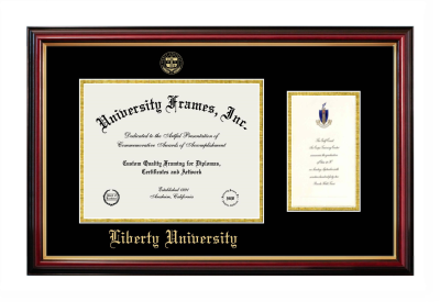 Liberty University Diploma with Announcement Frame in Petite Mahogany with Gold Trim with Black & Gold Mats for document: 8 1/2"h x 11"w  , diploma: 7"h x 4"w  