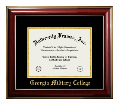 Georgia Military College Diploma Frame in Classic Mahogany with Gold Trim with Black & Gold Mats for DOCUMENT: 8 1/2"H X 11"W  