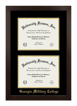Georgia Military College Double Degree (Stacked) Frame in Manhattan Espresso with Black & Gold Mats for document: 8 1/2"h x 11"w  , document: 8 1/2"h x 11"w  