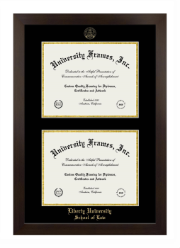 Liberty University School of Law Double Degree (Stacked) Frame in Manhattan Espresso with Black & Gold Mats for document: 8 1/2"h x 11"w  , document: 8 1/2"h x 11"w  