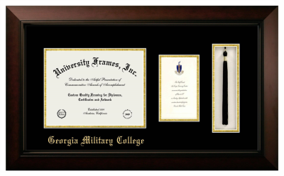 Georgia Military College Diploma with Announcement & Tassel Box Frame in Legacy Black Cherry with Black & Gold Mats for document: 8 1/2"h x 11"w  , diploma: 7"h x 4"w  