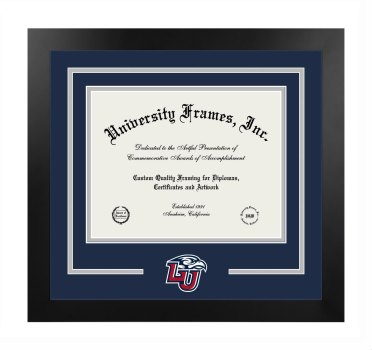 Liberty University Summa Cum Laude Logo Mat Frame in Manhattan Black with Navy Blue & Gray Mats for document: 8 1/2"h x 11"w  