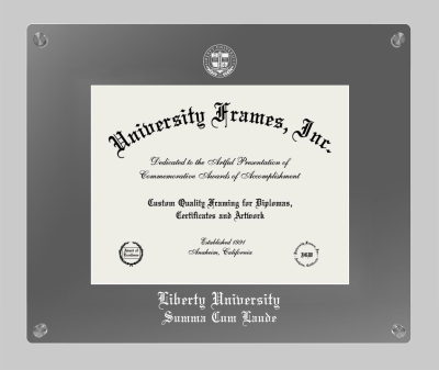 Liberty University Summa Cum Laude Lucent Clear-over-Smoke Frame in Lucent Smoke Moulding with Lucent Smoke Mat for DOCUMENT: 8 1/2"H X 11"W  