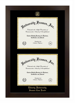 Liberty University Summa Cum Laude Double Degree (Stacked) Frame in Manhattan Espresso with Black & Gold Mats for document: 8 1/2"h x 11"w  , document: 8 1/2"h x 11"w  