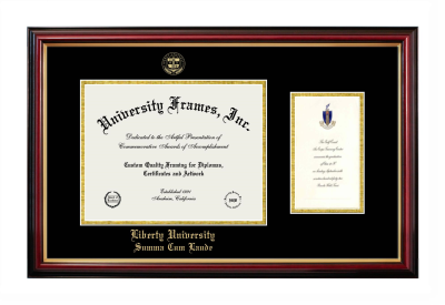 Liberty University Summa Cum Laude Diploma with Announcement Frame in Petite Mahogany with Gold Trim with Black & Gold Mats for document: 8 1/2"h x 11"w  , diploma: 7"h x 4"w  