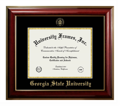 Georgia State University Diploma Frame in Classic Mahogany with Gold Trim with Black & Gold Mats for DOCUMENT: 8 1/2"H X 11"W  