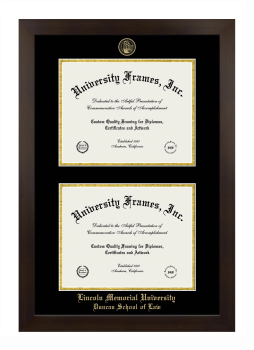 Lincoln Memorial University Duncan School of Law Double Degree (Stacked) Frame in Manhattan Espresso with Black & Gold Mats for document: 8 1/2"h x 11"w  , document: 8 1/2"h x 11"w  